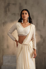 Off White Blouse And Drape Saree