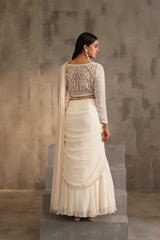Off White Blouse And Drape Saree