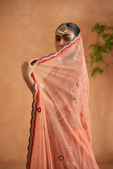 Coral Embroidery Blouse, Brocade Lehnaga And Dupatta