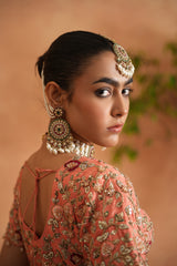 Coral Embroidery Blouse, Brocade Lehnaga And Dupatta