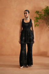 Black Peplum With Palazzo And Dupatta