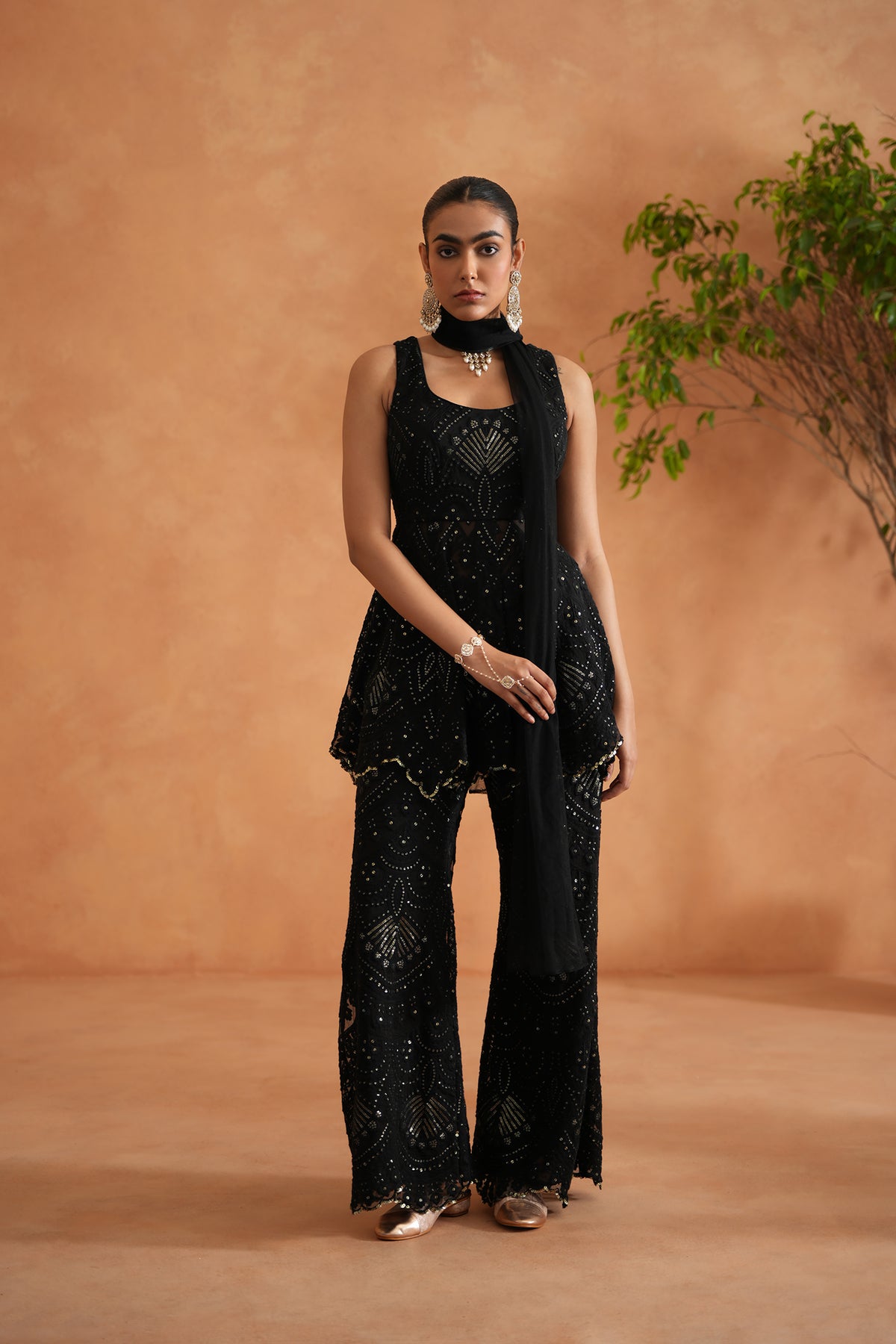 Black Peplum With Palazzo And Dupatta