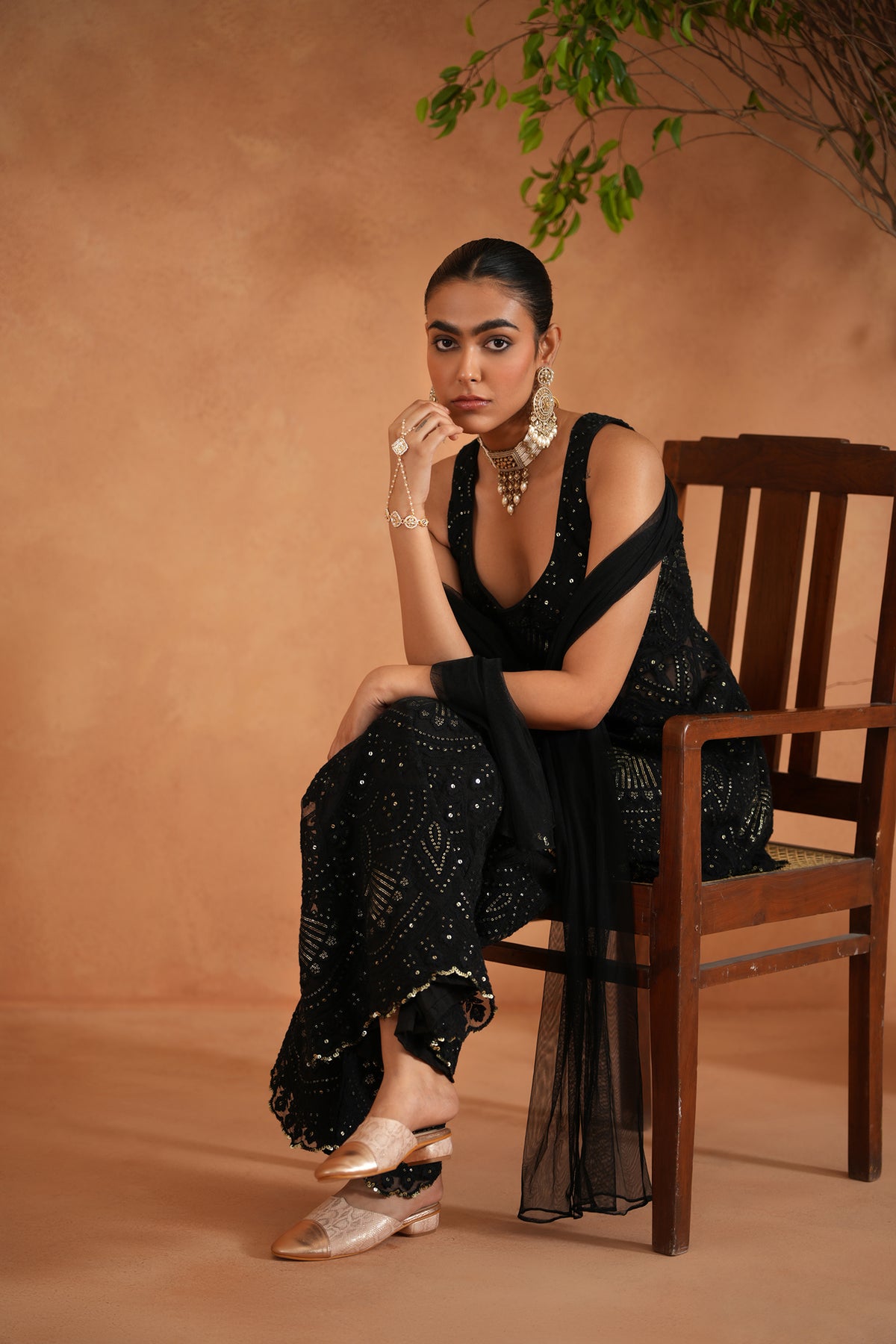 Black Peplum With Palazzo And Dupatta