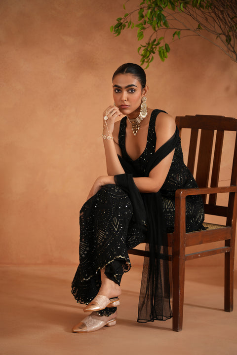 Black Peplum With Palazzo And Dupatta