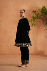 Black Velvet Embroidered Tunic And Pants