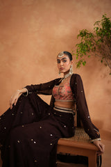 Printed Blouse, Sharara And Long Jacket