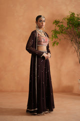 Printed Blouse, Sharara And Long Jacket