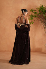 Printed Blouse, Sharara And Long Jacket