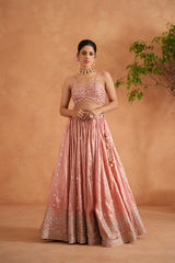 Pink Embroidered Blouse, Lehenga And Dupatta