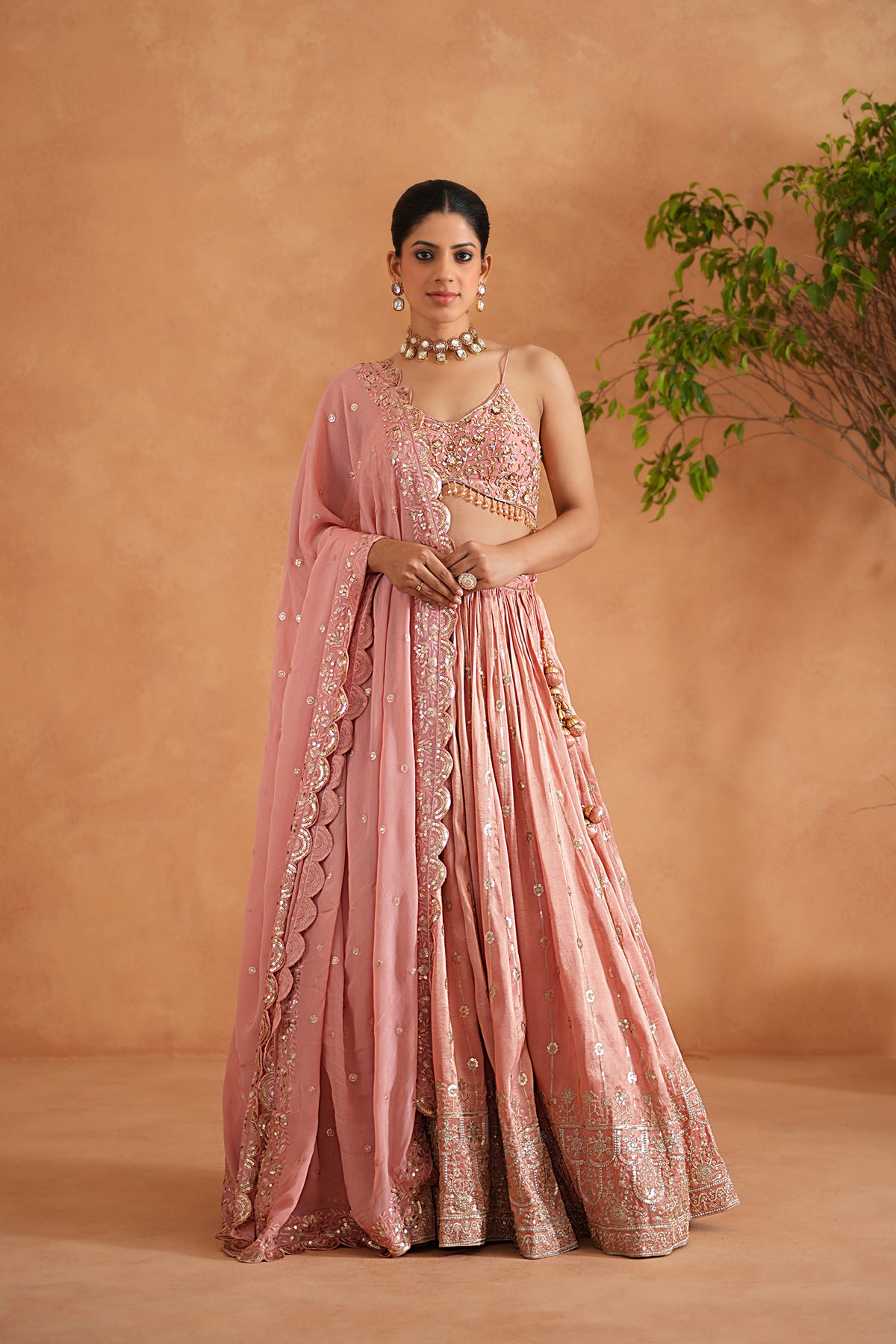 Pink Embroidered Blouse, Lehenga And Dupatta