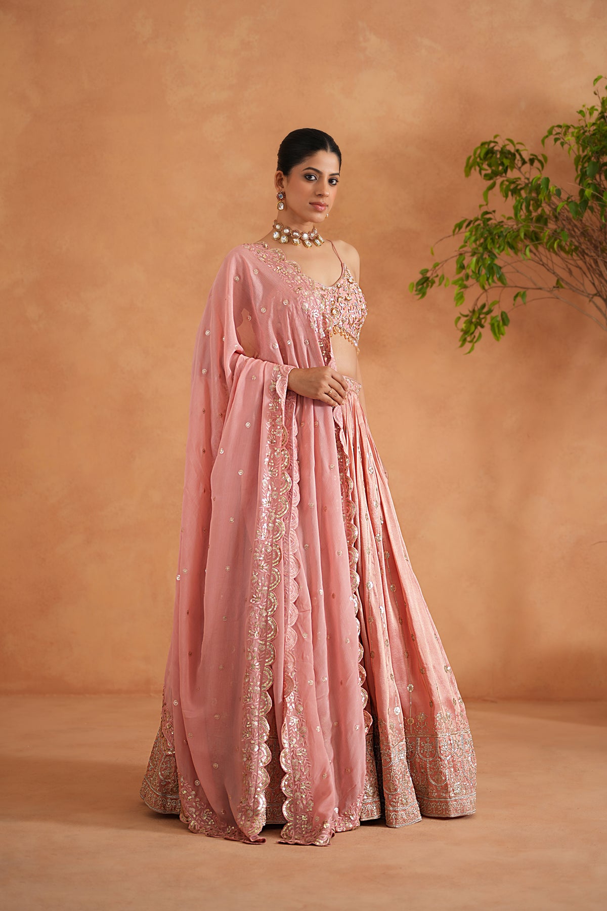 Pink Embroidered Blouse, Lehenga And Dupatta