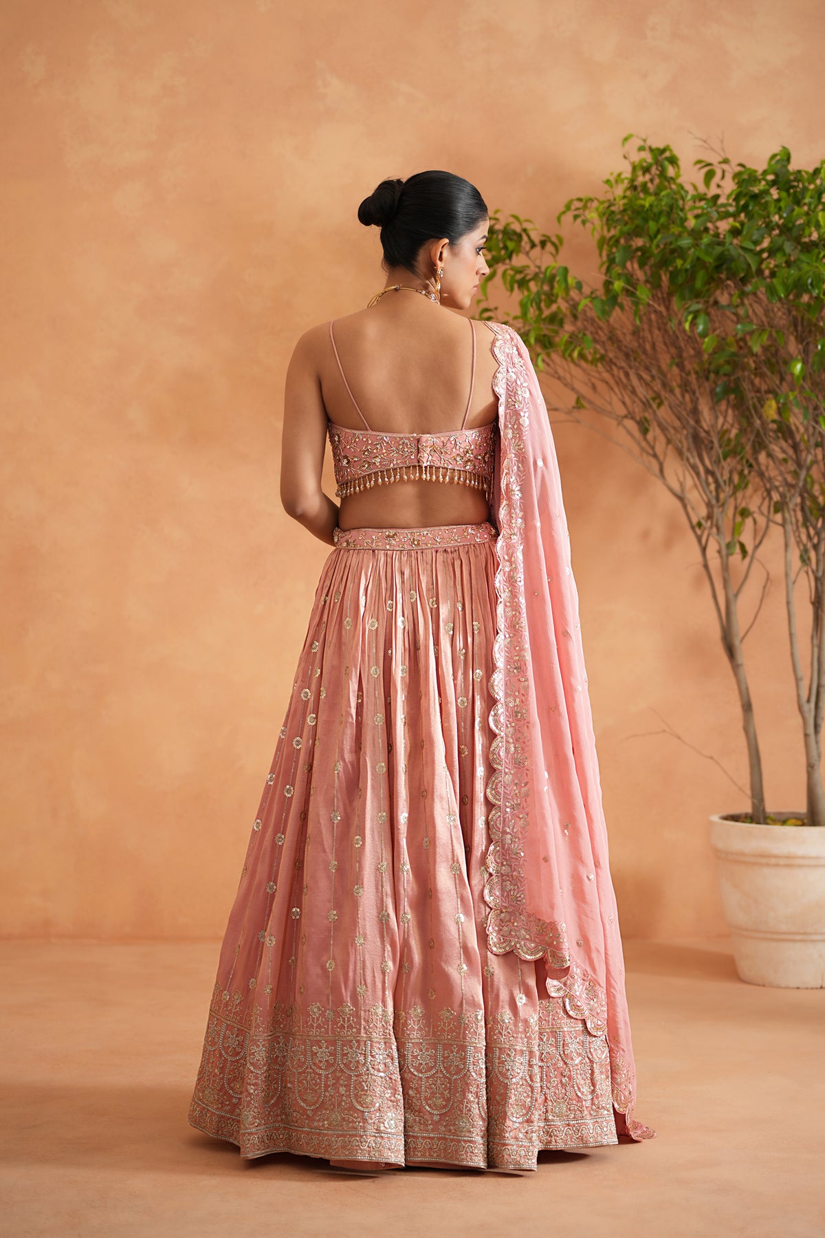 Pink Embroidered Blouse, Lehenga And Dupatta