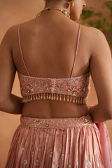 Pink Embroidered Blouse, Lehenga And Dupatta