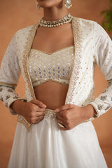 Ivory Embroidered Bustier, Lehenga And Short Jacket