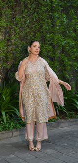 Rose Pink Embroidered Kurta Set with Dupatta