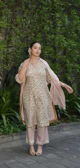 Rose Pink Embroidered Kurta Set with Dupatta