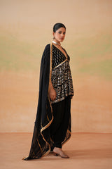 Black Embroidery Fabric Peplum Kurti, Dhoti Salwar And Dupatta