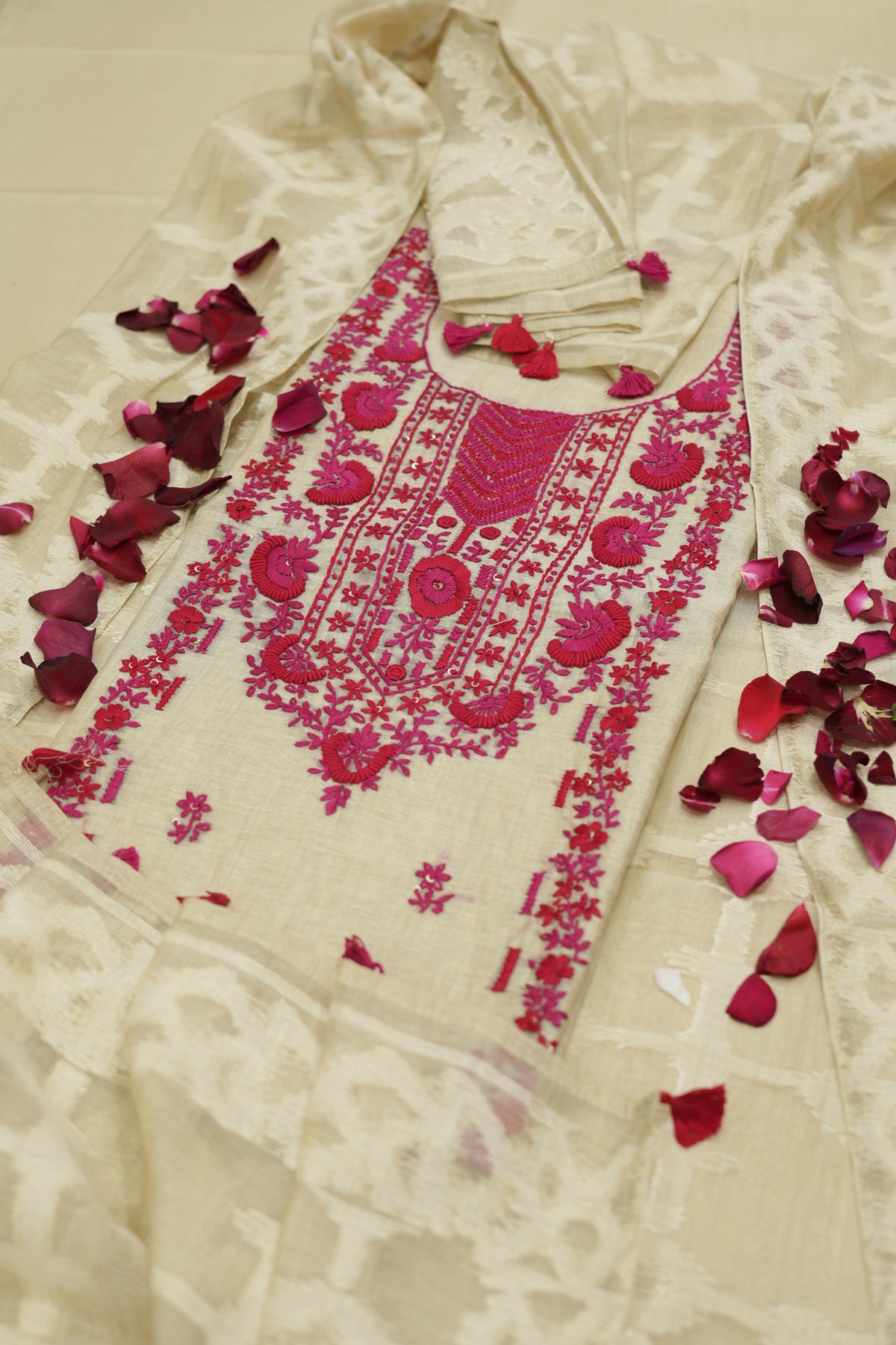 Pure Linen Cotton Suit With Kantha Work
