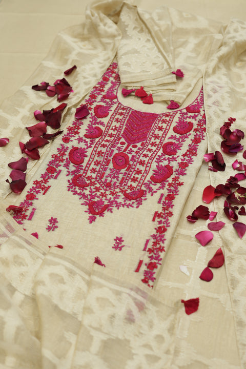 Pure Linen Cotton Suit With Kantha Work
