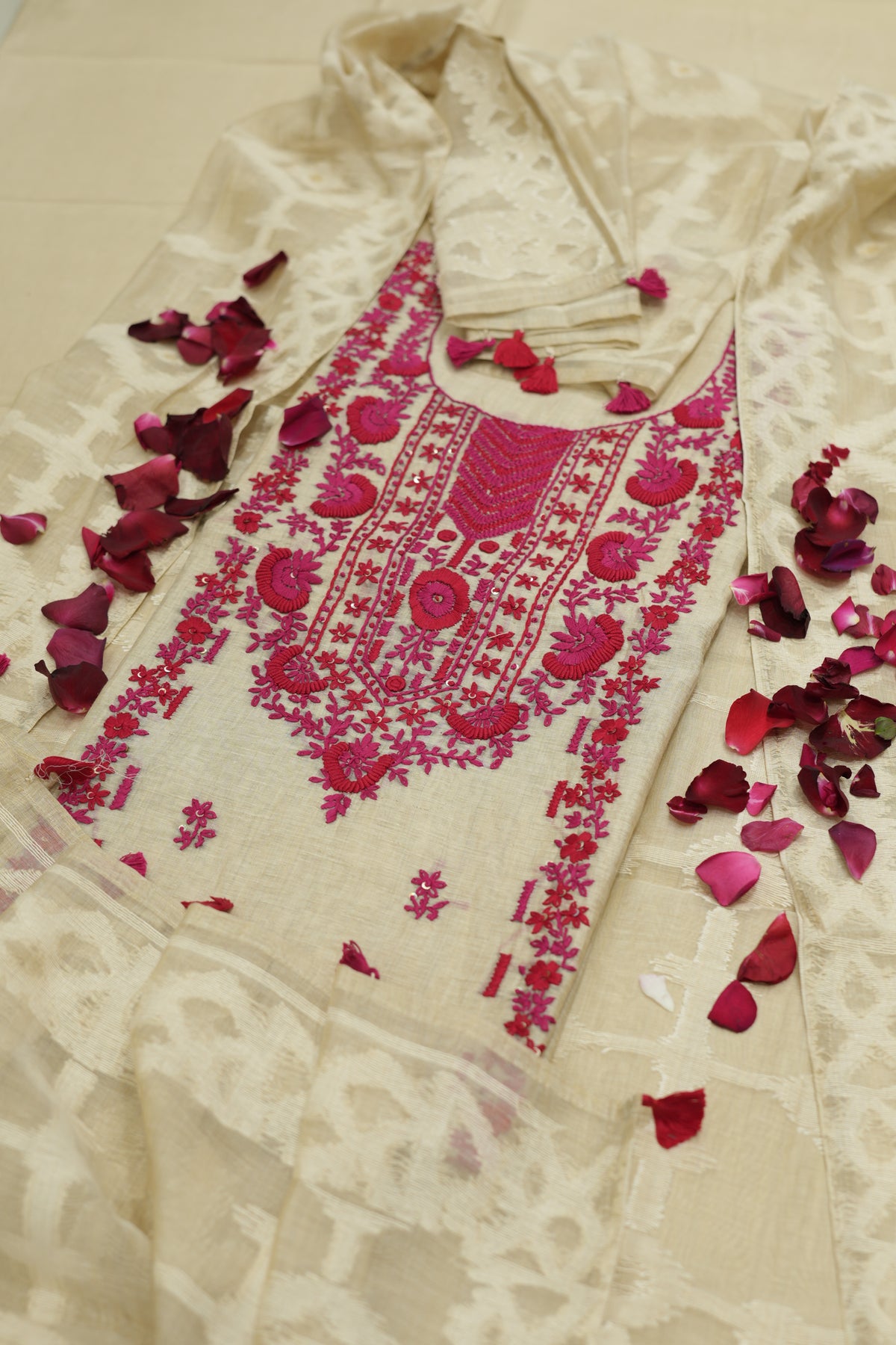Pure Linen Cotton Suit With Kantha Work