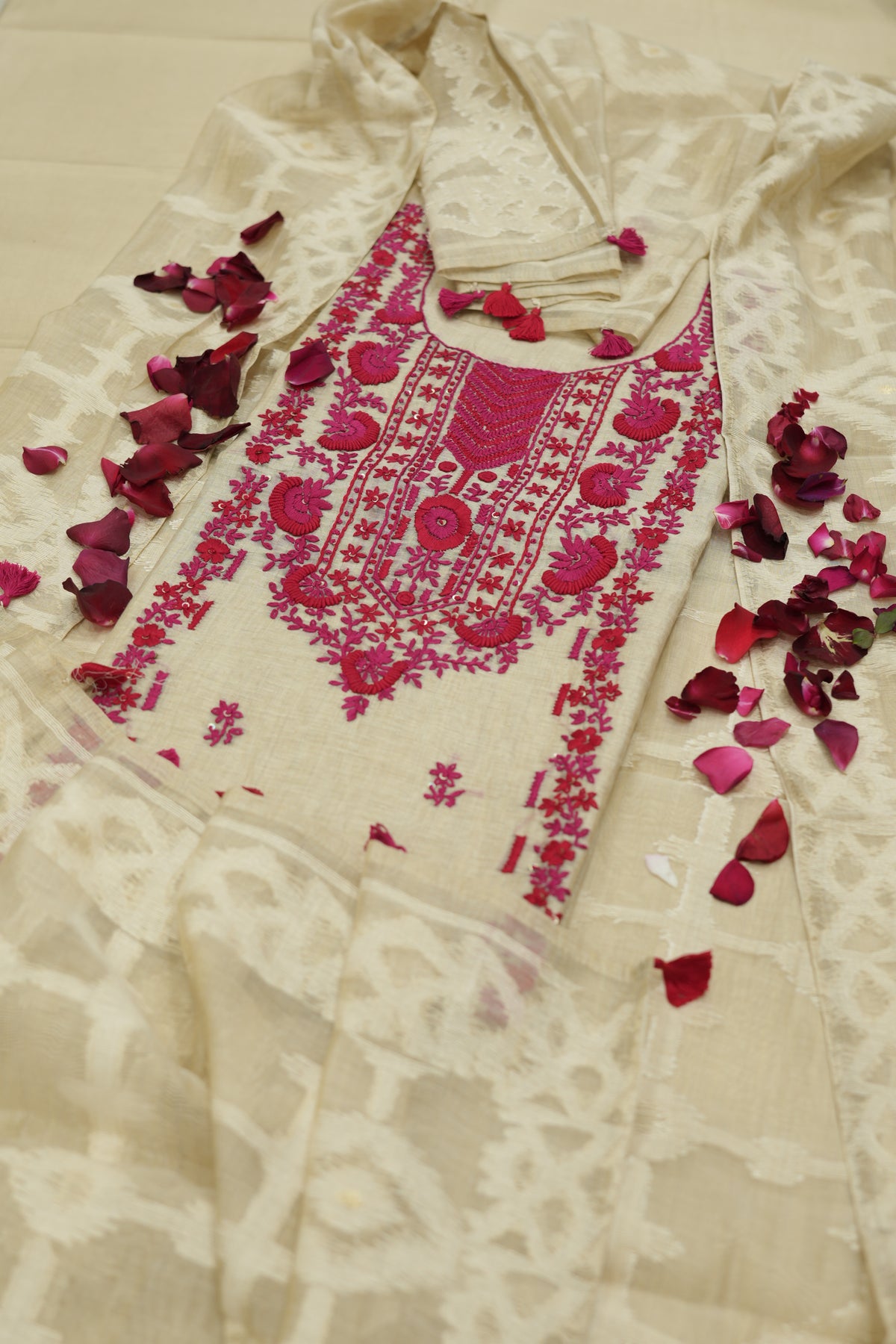 Pure Linen Cotton Suit With Kantha Work