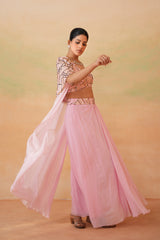 Light Pink Embroidery Blouse, Drape Skirt And Cape