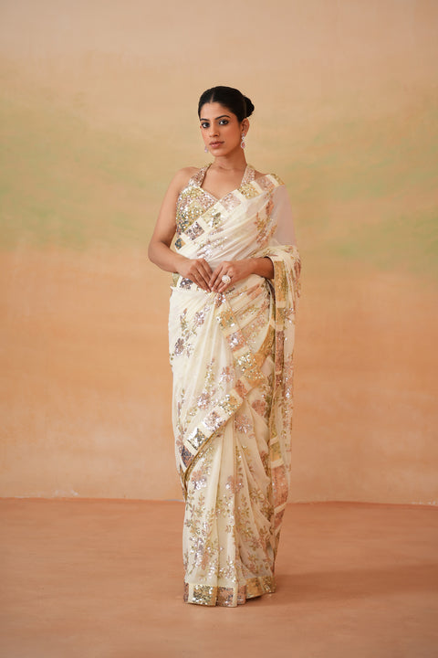 Lime Yellow Blouse, Peticoat, Running Saree