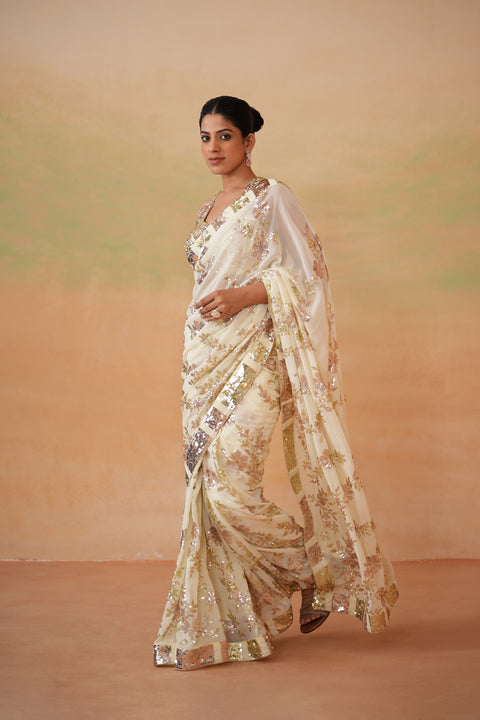 Lime Yellow Blouse, Peticoat, Running Saree