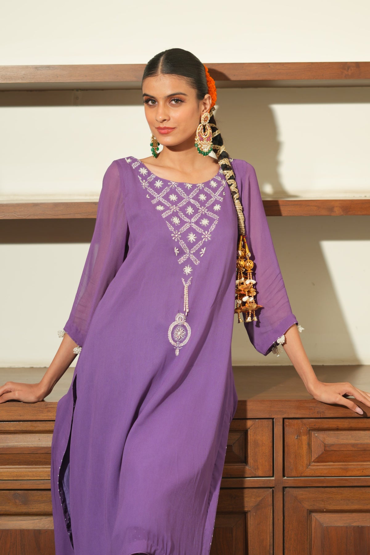 Plum Pearl Kurta Set - Purple
