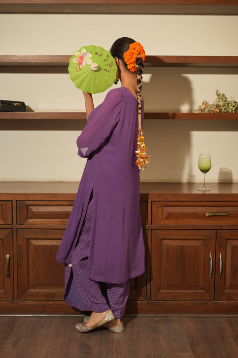 Plum Pearl Kurta Set - Purple