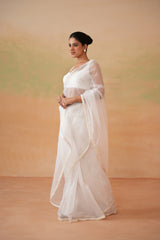 Ivory Blouse And Stitched Saree