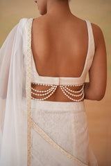 Ivory Blouse And Stitched Saree
