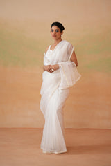 Ivory Blouse And Stitched Saree