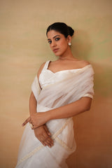 Ivory Blouse And Stitched Saree
