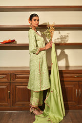 Green Silk Embroidered Kurta Set with Dupatta