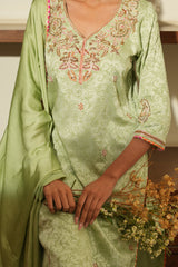 Green Silk Embroidered Kurta Set with Dupatta