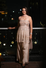 Pink Hand Embroidered Organza And Satin Suit Set