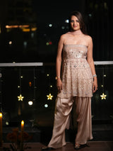 Pink Hand Embroidered Organza And Satin Suit Set