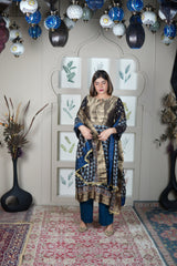 Neel Ajrakh Kurta Pants And Dupatta Set