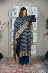Neel Ajrakh Kurta Pants And Dupatta Set