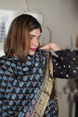 Neel Ajrakh Kurta Pants And Dupatta Set