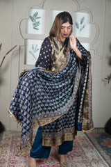Neel Ajrakh Kurta Pants And Dupatta Set