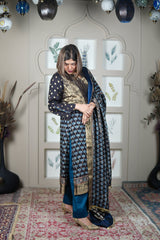 Neel Ajrakh Kurta Pants And Dupatta Set