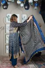 Neel Ajrakh Kurta Pants And Dupatta Set