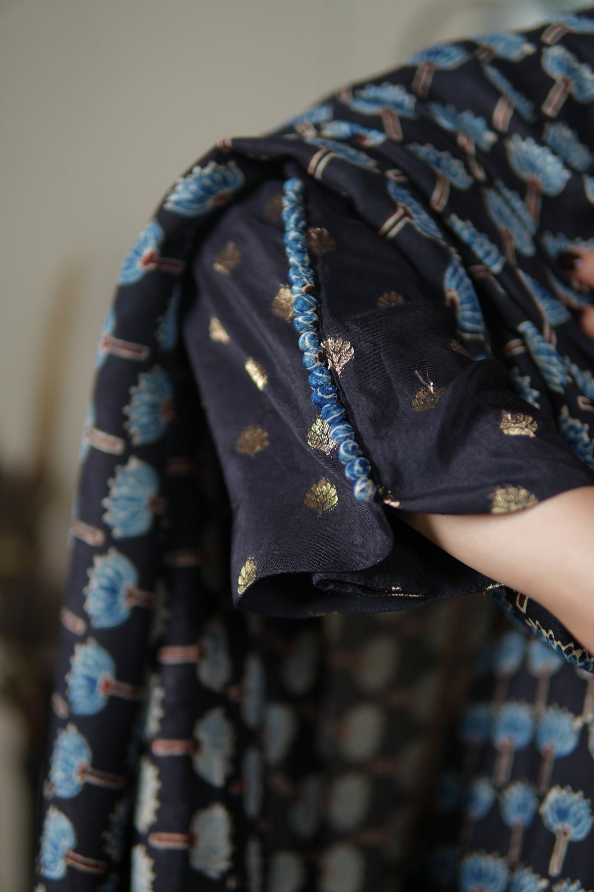 Neel Ajrakh Kurta Pants And Dupatta Set