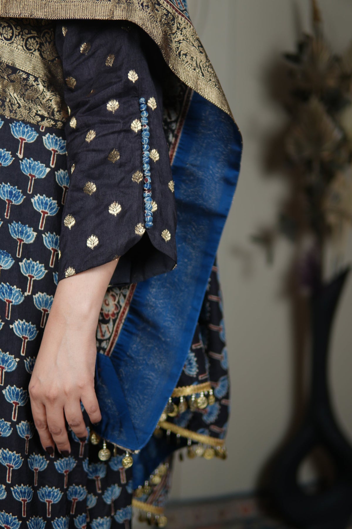 Neel Ajrakh Kurta Pants And Dupatta Set