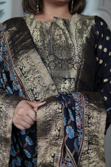 Neel Ajrakh Kurta Pants And Dupatta Set