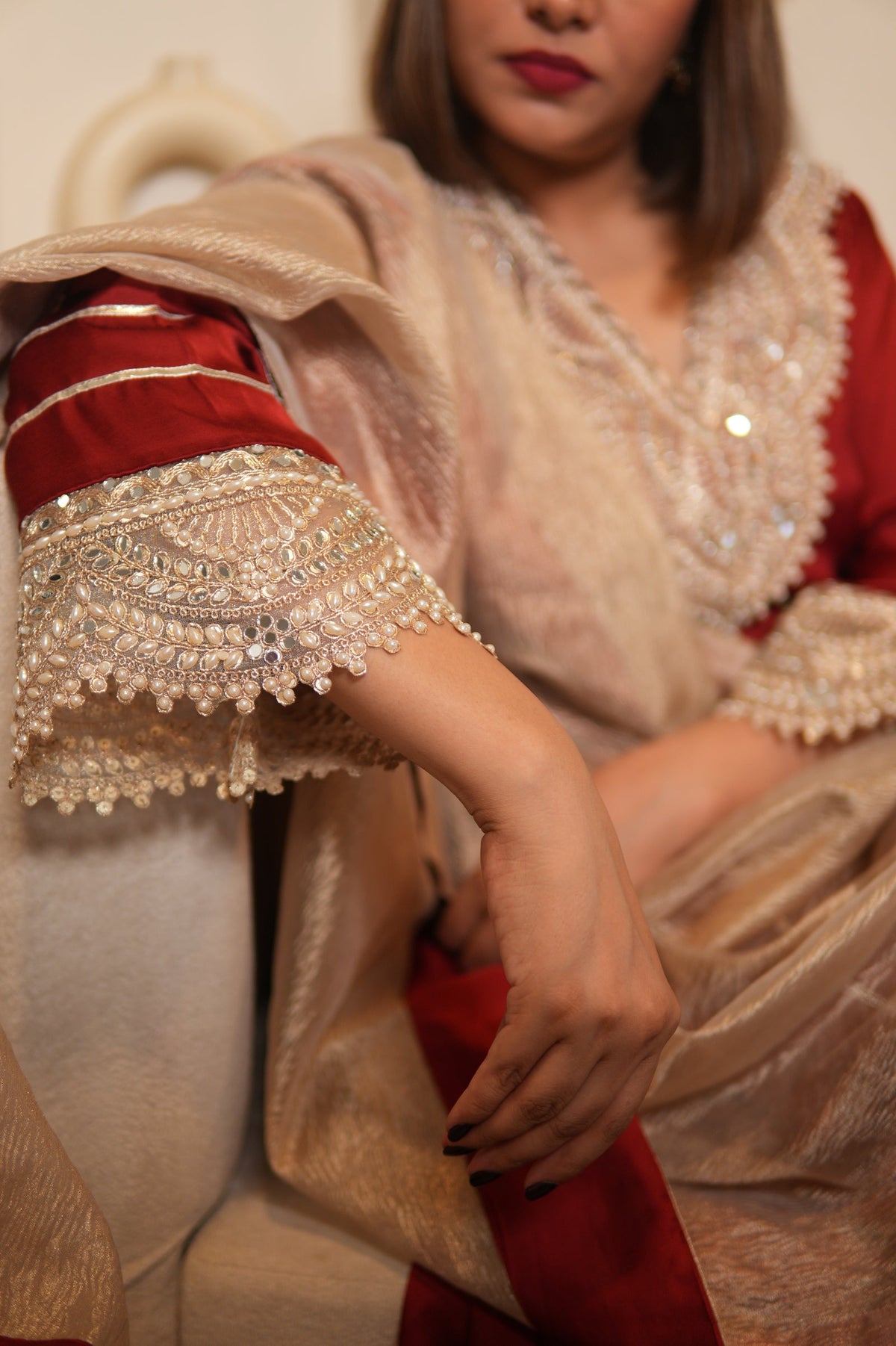 Noor-E-Gul Ruby Red Embellished Kurta Set