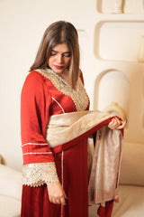 Noor-E-Gul Ruby Red Embellished Kurta Set