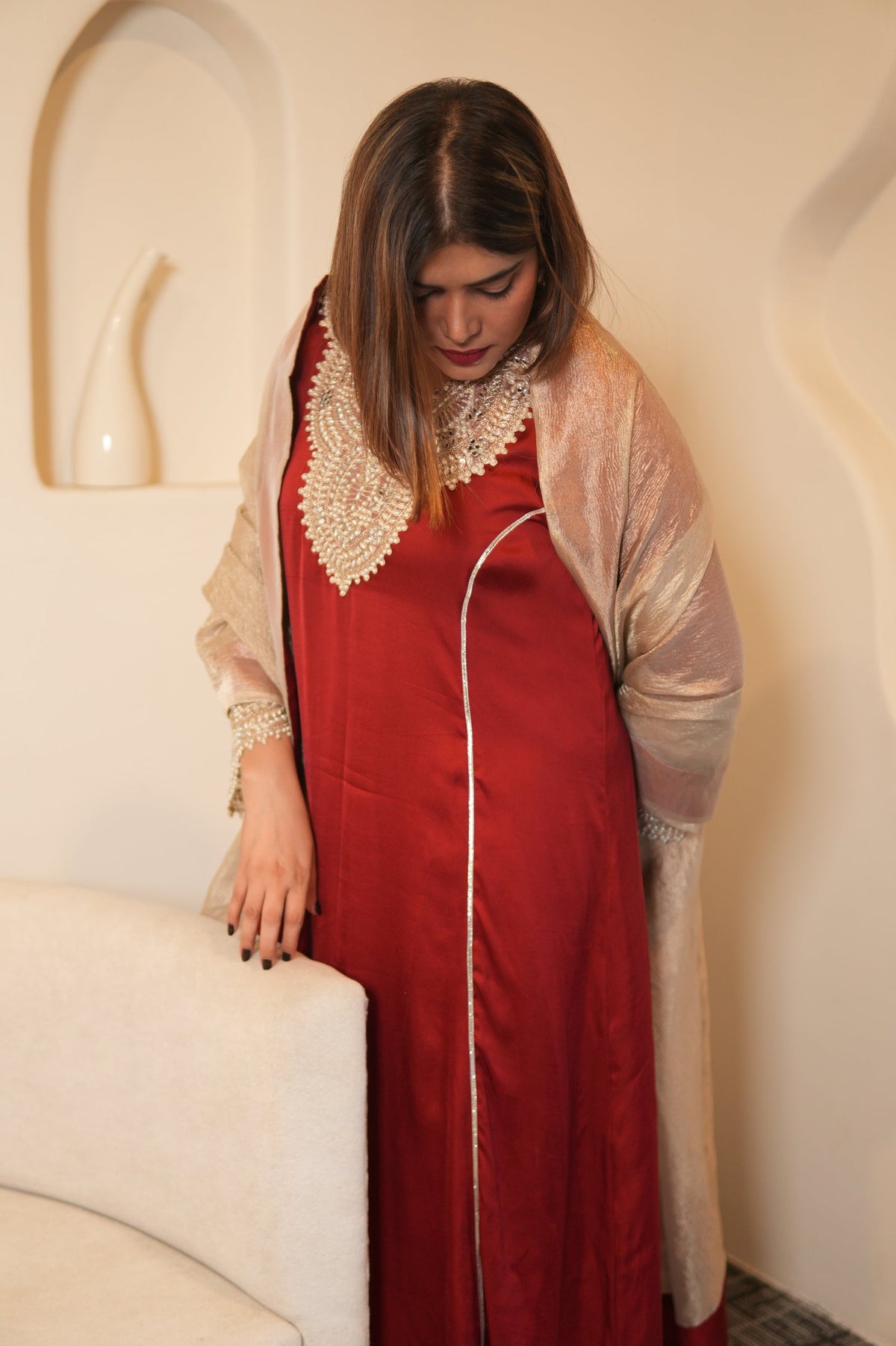 Noor-E-Gul Ruby Red Embellished Kurta Set